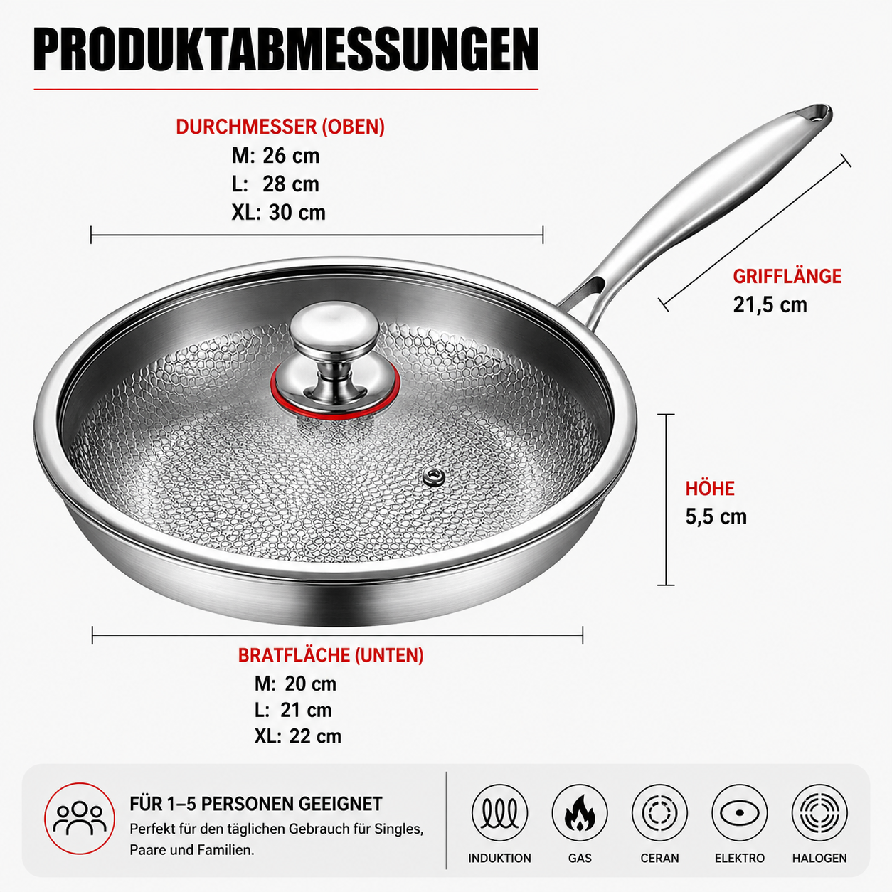 Bratpfanne mit Titanbeschichtung – Langlebige Qualität für alle Herdarten | Induktionsgeeignet | PFOA- & PFAS-frei